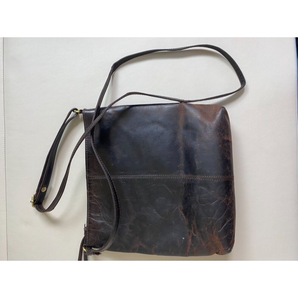 Estalon Brown Leather Crossbody Bag Zip Adjustable Strap OS 9"X 9" Boho Rustic - Picture 14 of 16